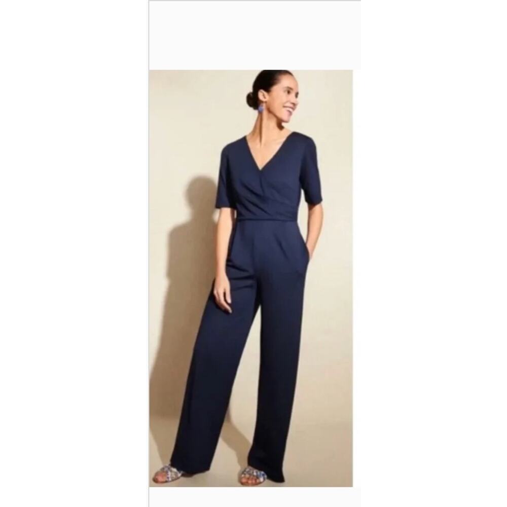 J. McLaughlin Navy Blue V-Neck Jumpsuit